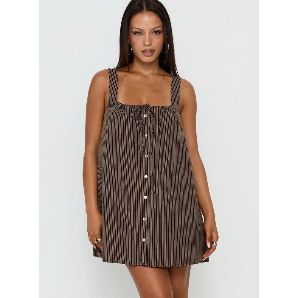 Princess Polly Bambalina Babydoll Mini Dress Brown Stripe US 0 NWT